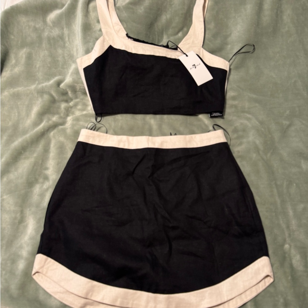 7 For All Mankind Black and Cream Skirt Set